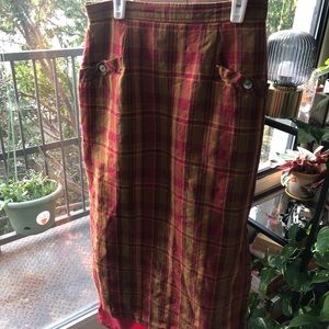 Red/Orange Plaid Midi Skirt